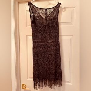 Women's Black Crochet Fringe Dress